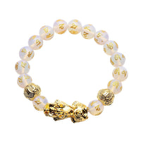 Feng Shui Red Agate Carved Beaded Pi xiu Charm Bracelet in Goldtone (6.50 In) 115.00