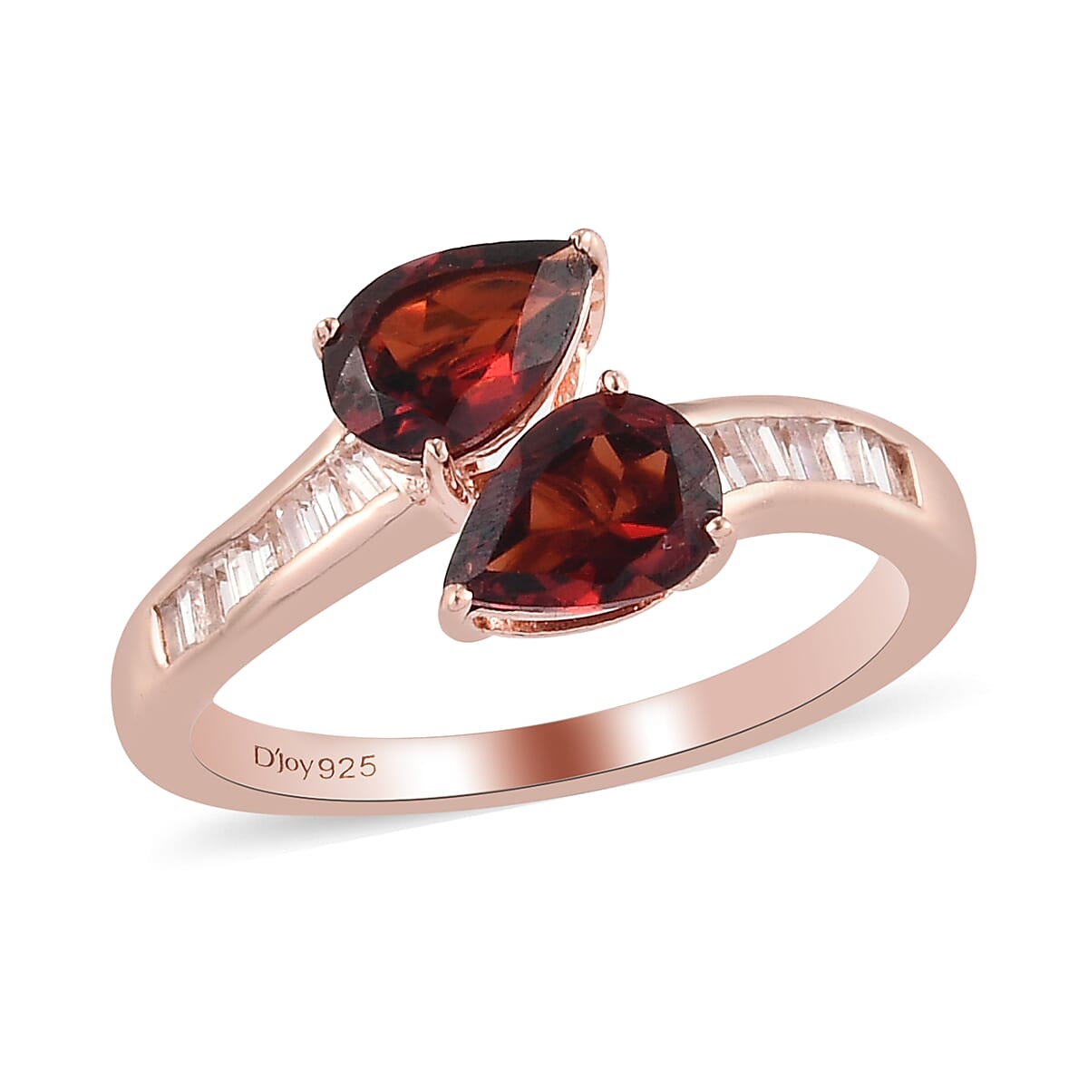 Mozambique Garnet, Natural White Zircon Bypass Ring in Vermeil RG Over Sterling Silver (Size 7.0) 2.15 ctw