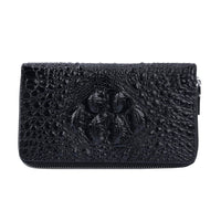 Black 3D Embossed Genuine Leather Wallet With Double Zipped