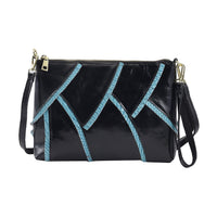 Black and Blue Genuine Leather Fish Scale Design Clutch Bag (11.02"x1.38"x7.87") with Long Strap