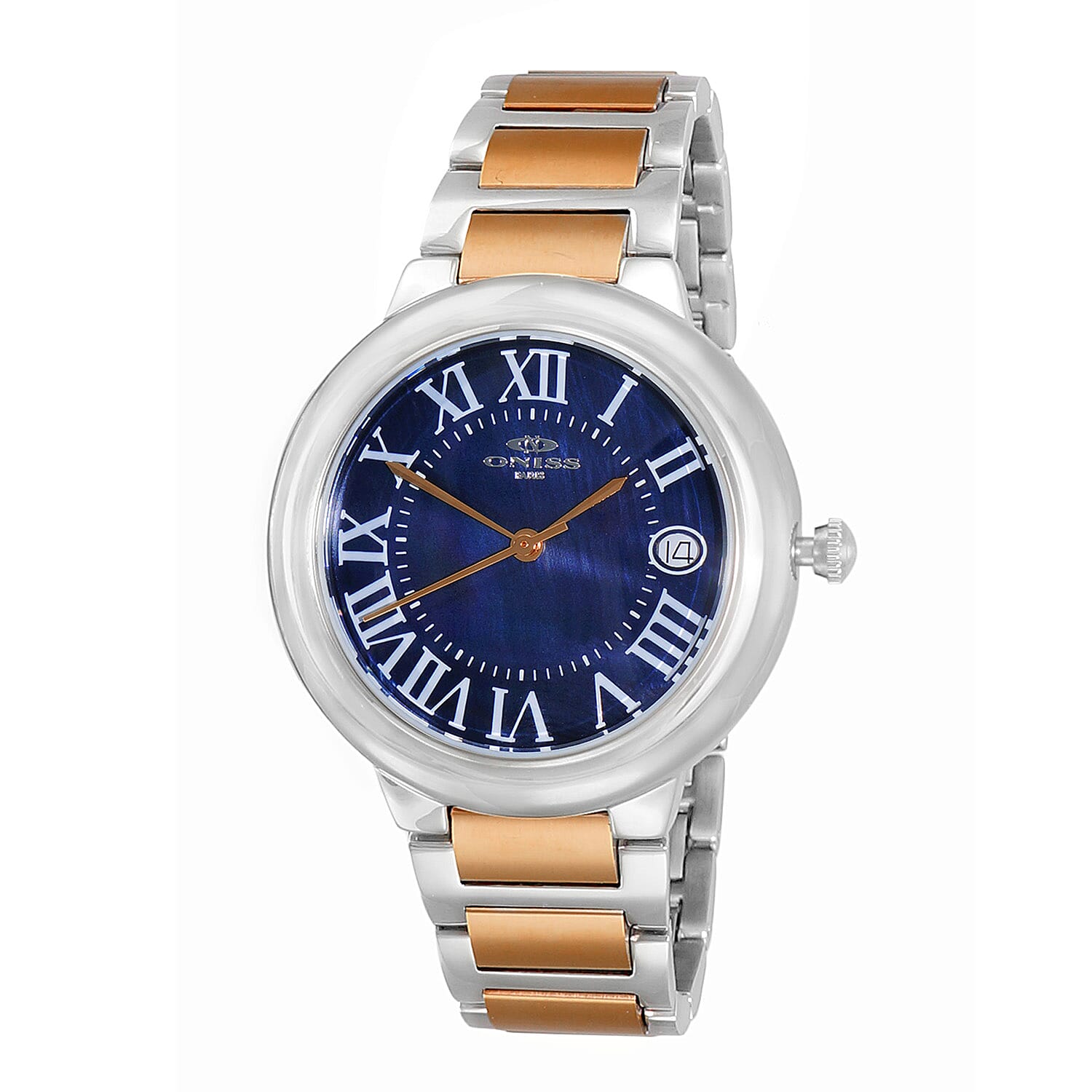ONISS Swiss Movement Blue MOP Dial Watch in ION Plated RG and Stainless Steel Strap (36.50 mm)