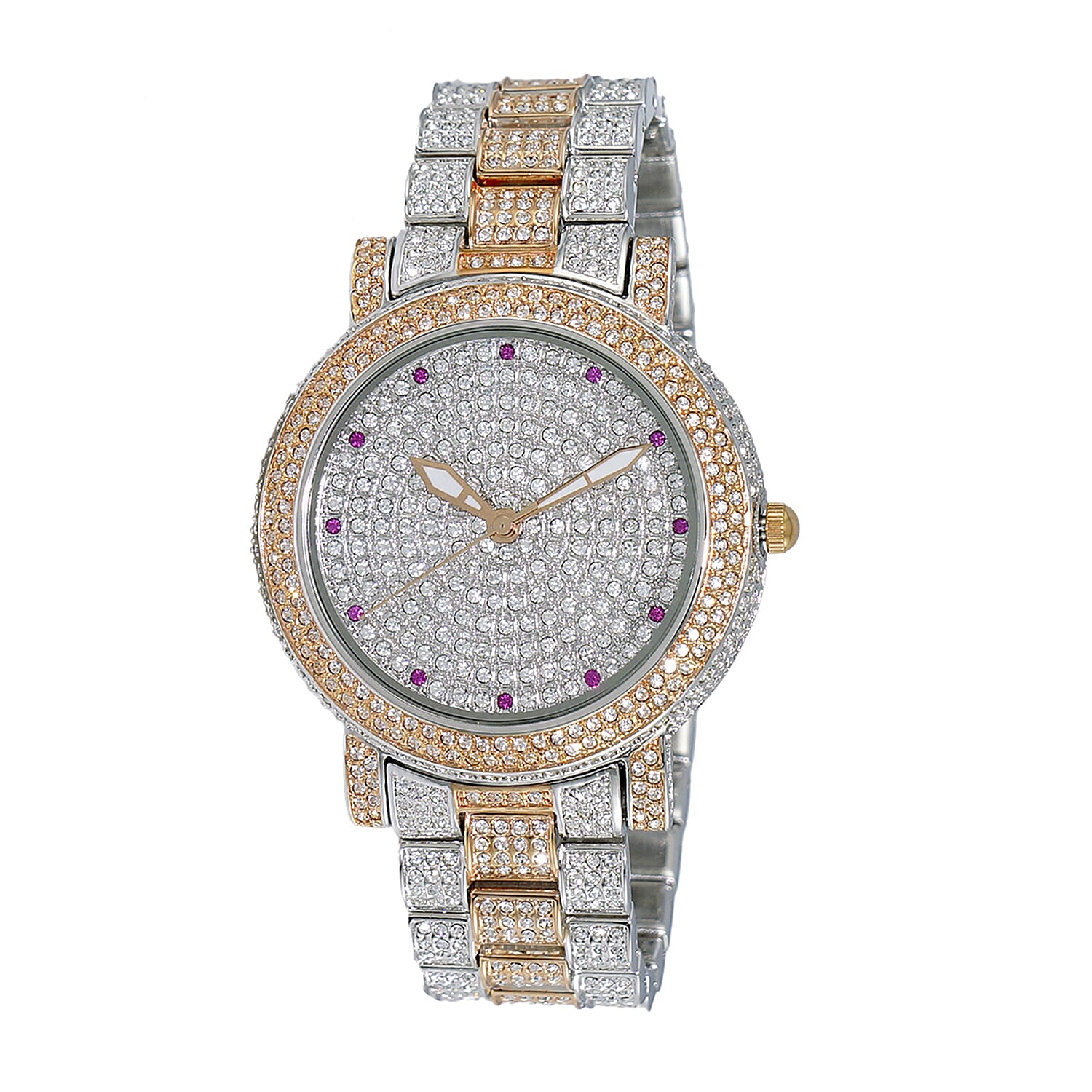 ADEE KAYE Austrian Crystal Japan Quartz Movement Watch in ION Plated RG and Stainless Steel Strap (39 mm)