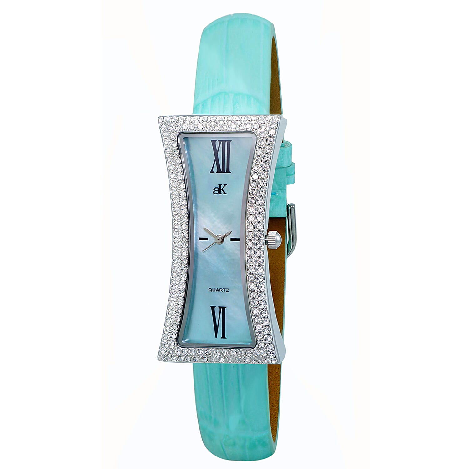 ADEE KAYE Austrian Crystal Japan Quartz Movement Blue MOP Dial Watch in Blue Leather Band (25 mm)