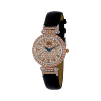 ADEE KAYE Austrian Crystal Japan Quartz Movement Rosetone Dial Watch in Black Leather Band