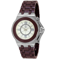 ONISS Austrian Crystal Swiss Movement Shell MOP Dial Watch in Brown Ceramic Strap (38.50 mm)