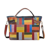 Rainbow Color Genuine Leather Tote Bag (16.9"x5.9"x12.6") with Handle Drop and Detachable Shoulder Strap