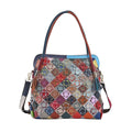 Rainbow Color Stripe and 3D Flower Pattern Genuine Leather Tote Bag (16.53"x6.5"x13.78") with Long Strap - Sticky add to cart bar