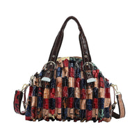 CHAOS Rainbow Color Genuine Leather Stripe & 3D Flower Pattern Convertible Tote Bag (15.75"x8.66"x12.2") with Long Shoulder Strap
