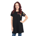 THYME & HONEY Black Tunic with Blue Floral Embroidery - Large - Sticky add to cart bar