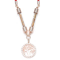 Simulated Diamond Tree of Life Milan Rope Necklace 28 Inches with Glass Tube in Rosetone and ION Plated Rose Gold Stainless Steel 5.00 ctw - Sticky add to cart bar