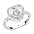 Simulated Diamond Heart Shape Dancing Ring in Rhodium Over Sterling Silver (Size 10.0) 1.00 ctw - Sticky add to cart bar