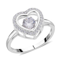 Simulated Diamond Heart Shape Dancing Ring in Rhodium Over Sterling Silver (Size 10.0) 1.00 ctw