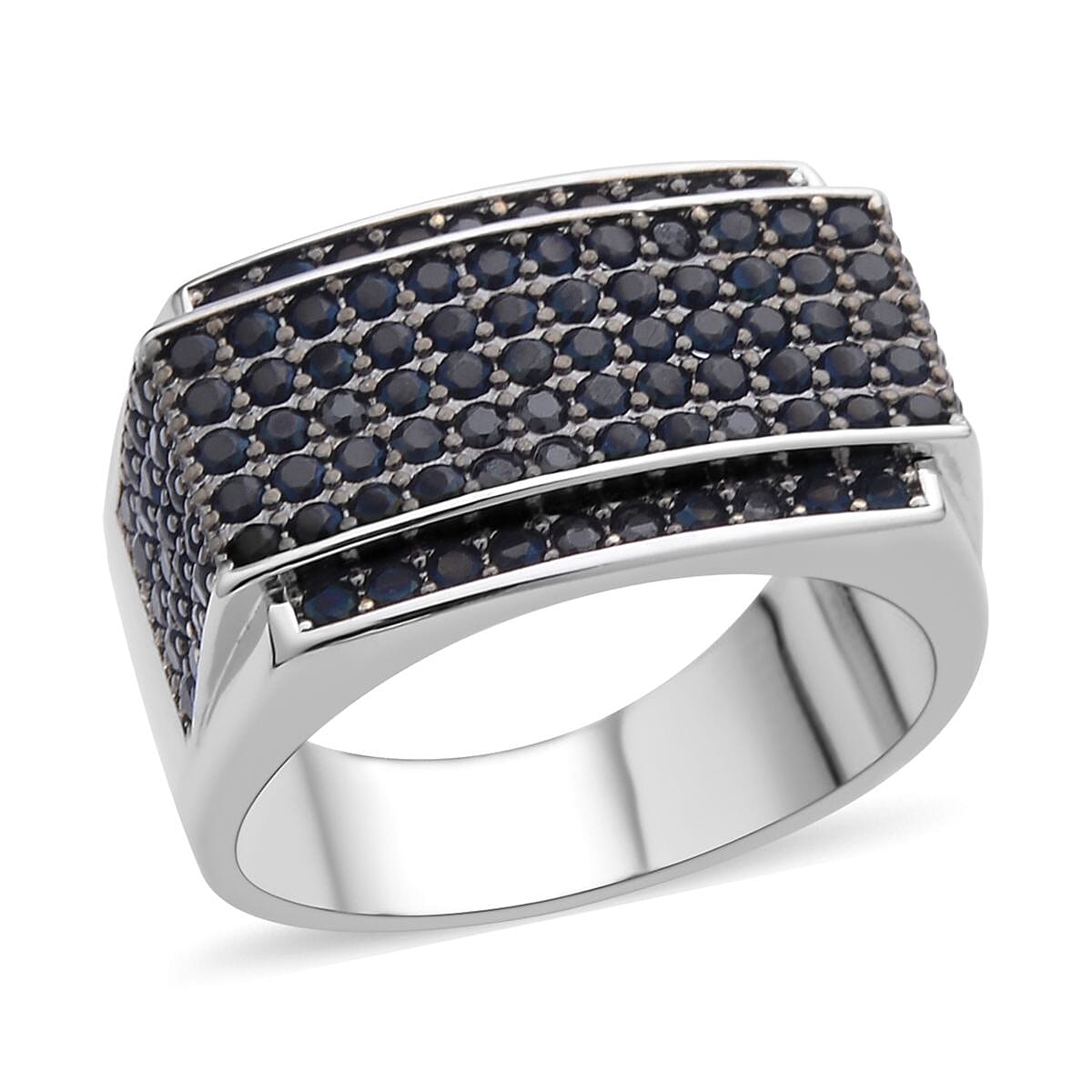 Simulated Black Diamond Men's Ring in Rhodium & Silvertone (Size 10.0) 3.00 ctw