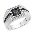 Simulated Black and White Diamond Men's Ring in Silvertone 0.70 ctw - Sticky add to cart bar