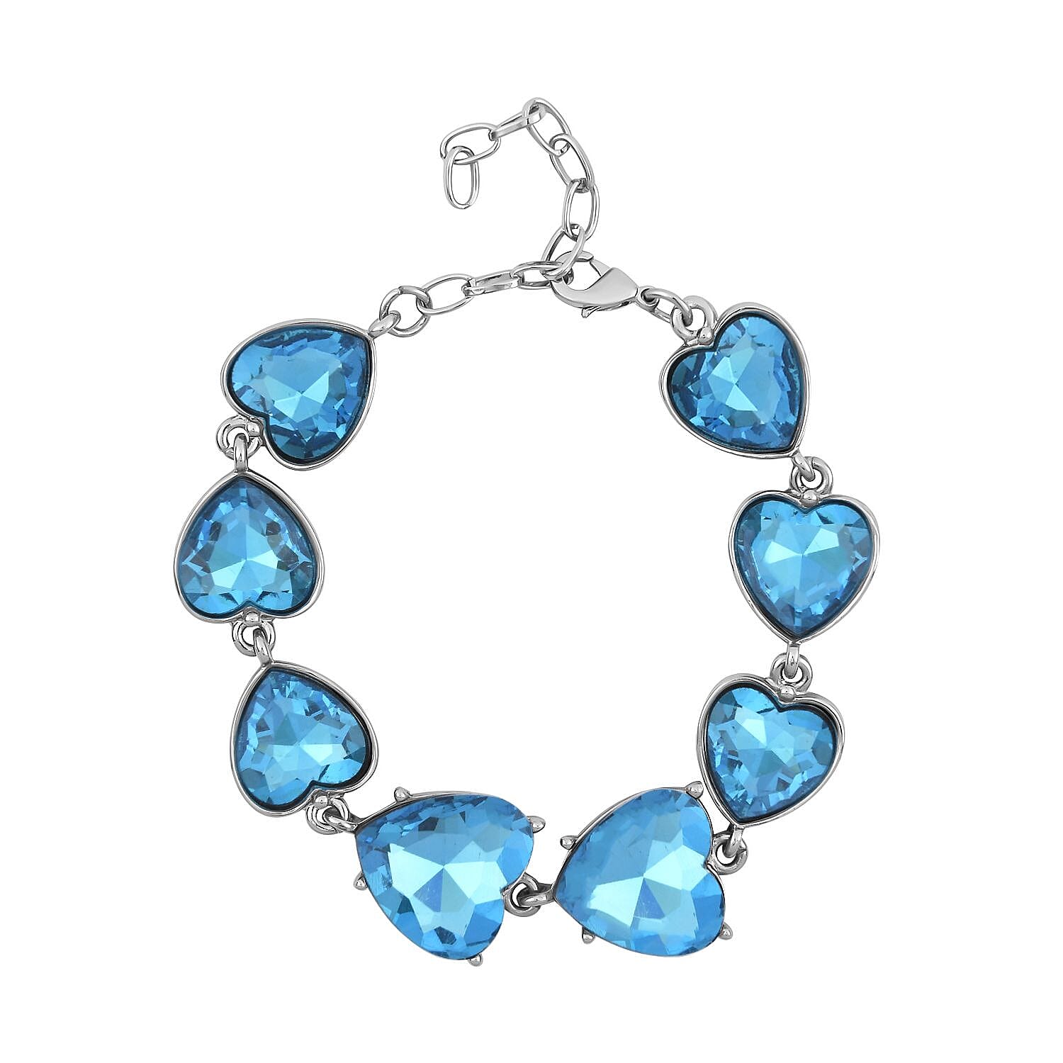 White Mystic Color Glass Heart Bracelet in Goldtone (7.50-9.50In)
