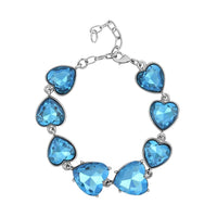 White Mystic Color Glass Heart Bracelet in Goldtone (7.50-9.50In)