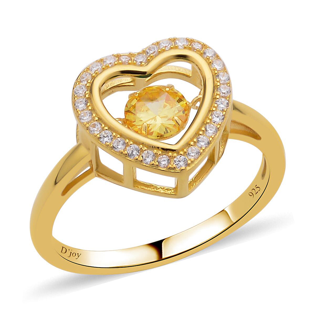 Simulated Diamond Heart Shape Dancing Ring in Rhodium Over Sterling Silver (Size 10.0) 1.00 ctw