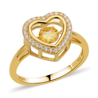 Simulated Diamond Heart Shape Dancing Ring in Rhodium Over Sterling Silver (Size 10.0) 1.00 ctw