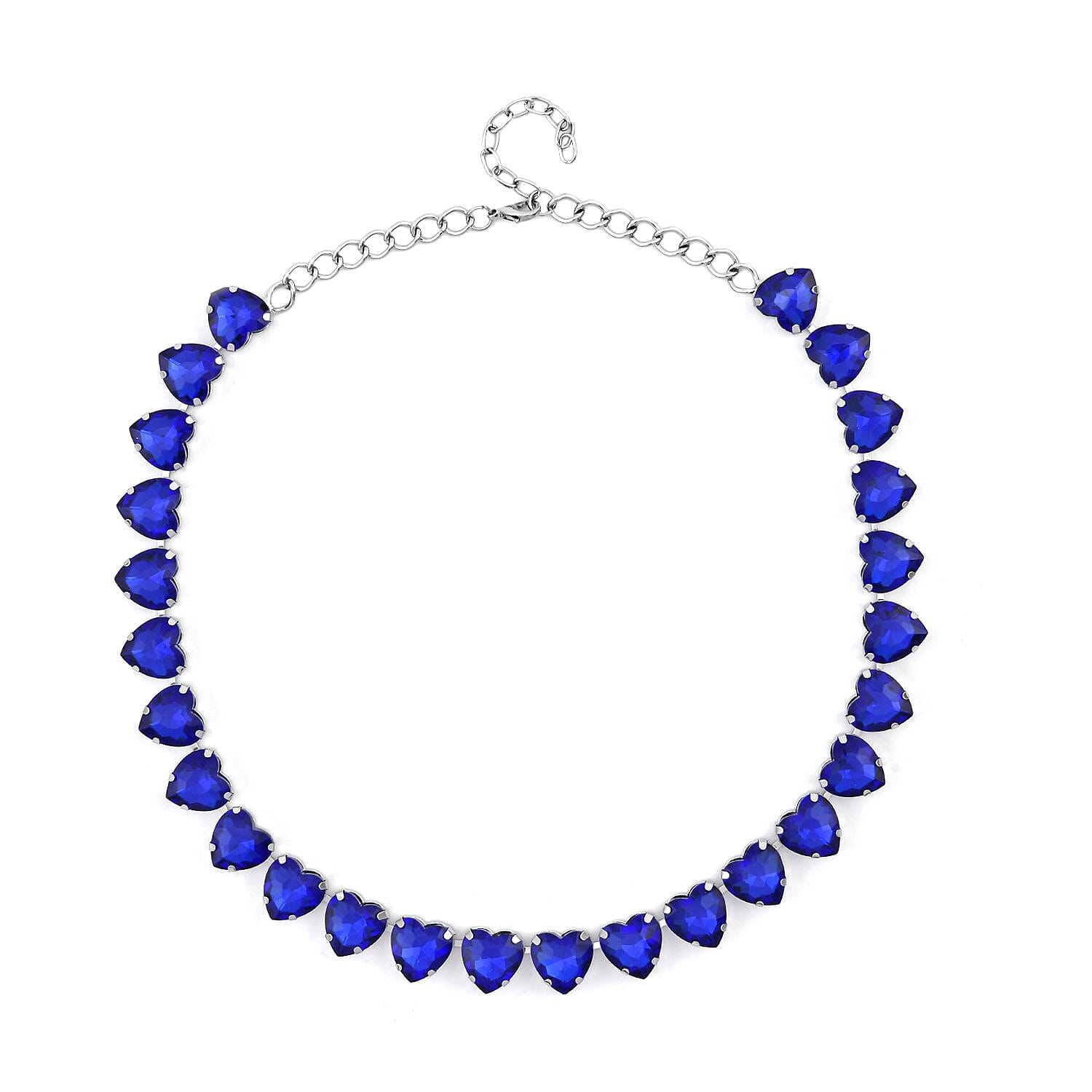 Aqua Blue Color Glass Heart Necklace 20-22 Inches in Silvertone
