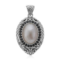 Bali Legacy White Mabe Pearl and Thai Black Spinel Floral Pendant in Sterling Silver 1.00 ctw - Sticky add to cart bar