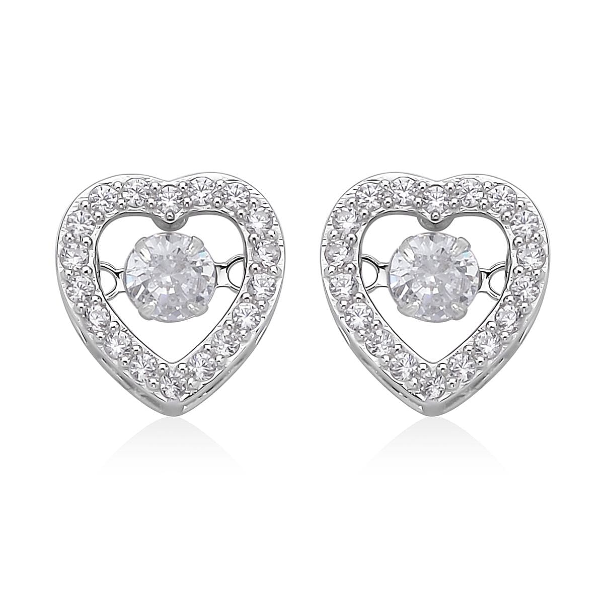 Simulated Diamond Heart Shape Dancing Earrings in Rhodium Over Sterling Silver 1.50 ctw