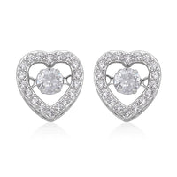 Simulated Diamond Heart Shape Dancing Earrings in Rhodium Over Sterling Silver 1.50 ctw