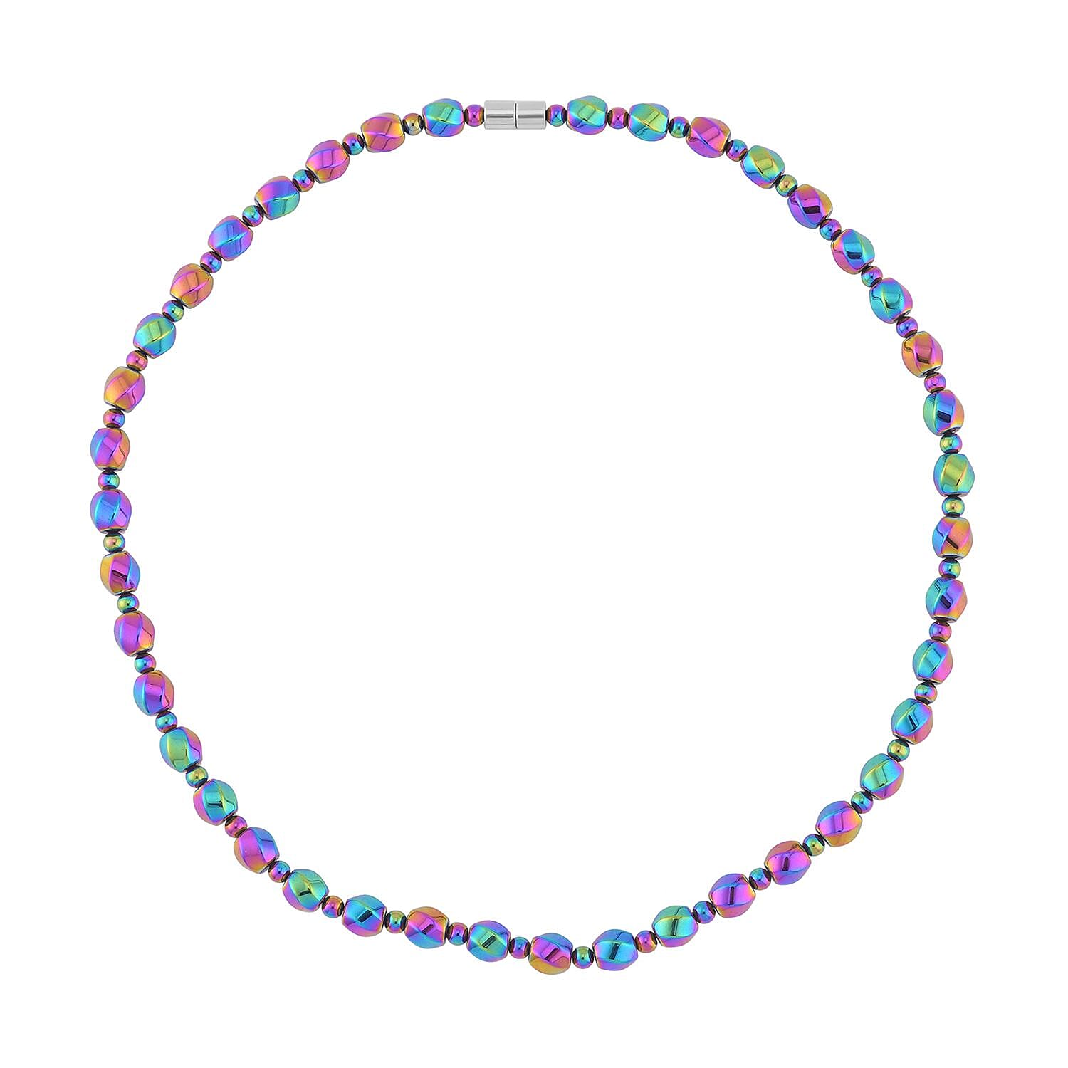 Magic Color Plated Hematite Beaded Necklace 20 Inches in Silvertone 323.00 ctw