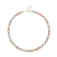 Multi Color Austrian Crystal Link Necklace 20-22 Inches in Goldtone