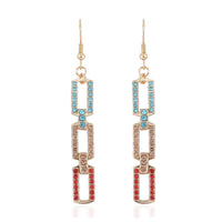 Multi Color Austrian Crystal Link Dangle Earrings in Goldtone