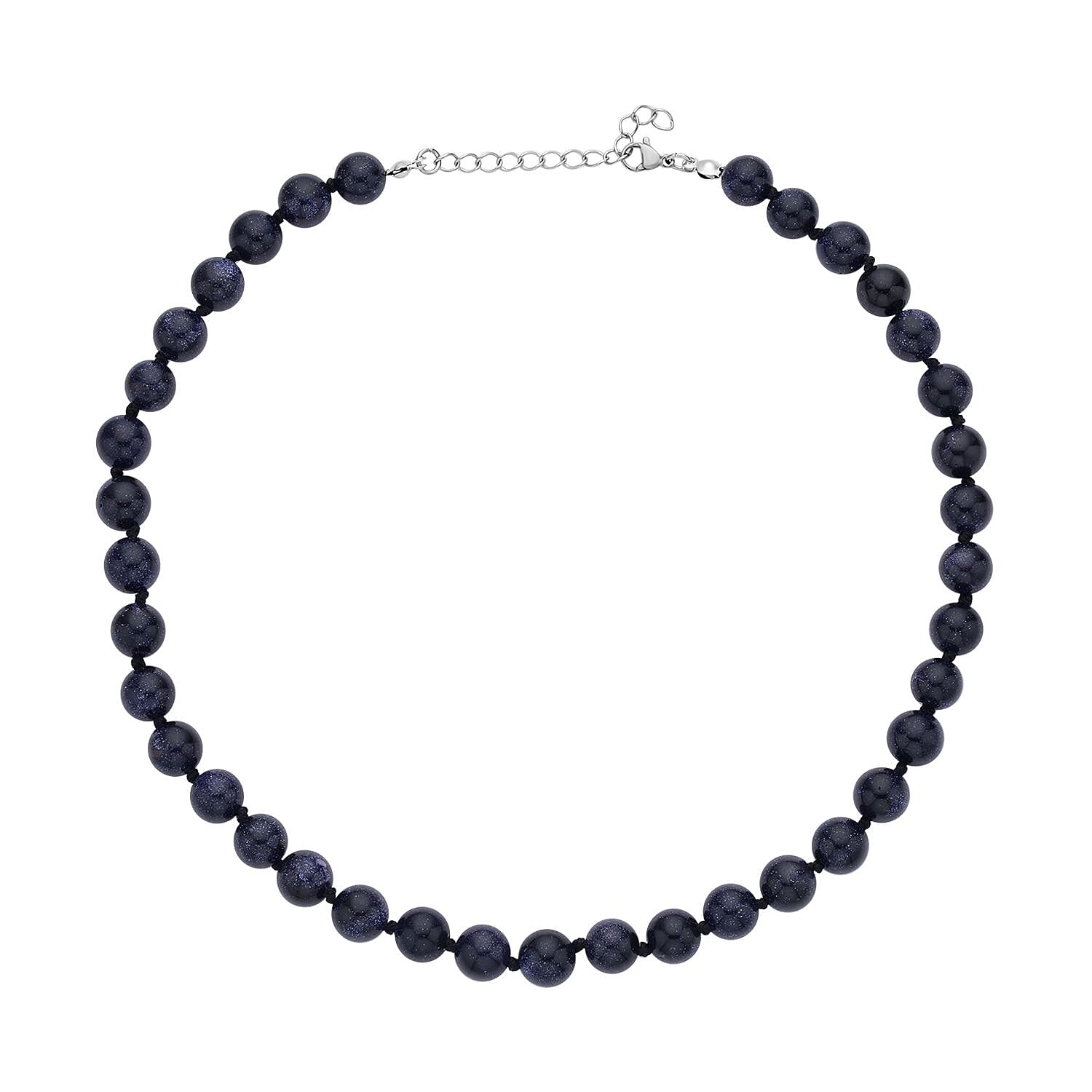 Blue Sandstone Beaded Knotted Necklace 18-20 Inches in Stainless Steel 227.50 ctw