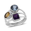 BALI LEGACY Sky Blue Topaz, Brazilian Citrine and Amethyst Mixed Shapes 3 Row Ring in Sterling Silver 3.25 ctw - Sticky add to cart bar