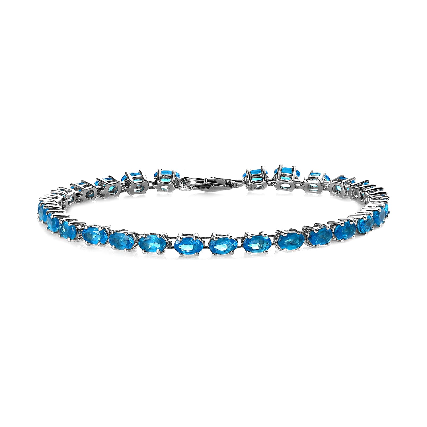 Malgache Neon Apatite Tennis Bracelet in Platinum Over Sterling Silver (6.50 In) (Delivery in 5-7 Business Days) 7.00 ctw