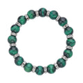 Green Tiger's Eye, White Austrian Crystal Beaded Stretch Bracelet 120.00 ctw - Sticky add to cart bar