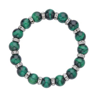 Green Tiger's Eye, White Austrian Crystal Beaded Stretch Bracelet 120.00 ctw