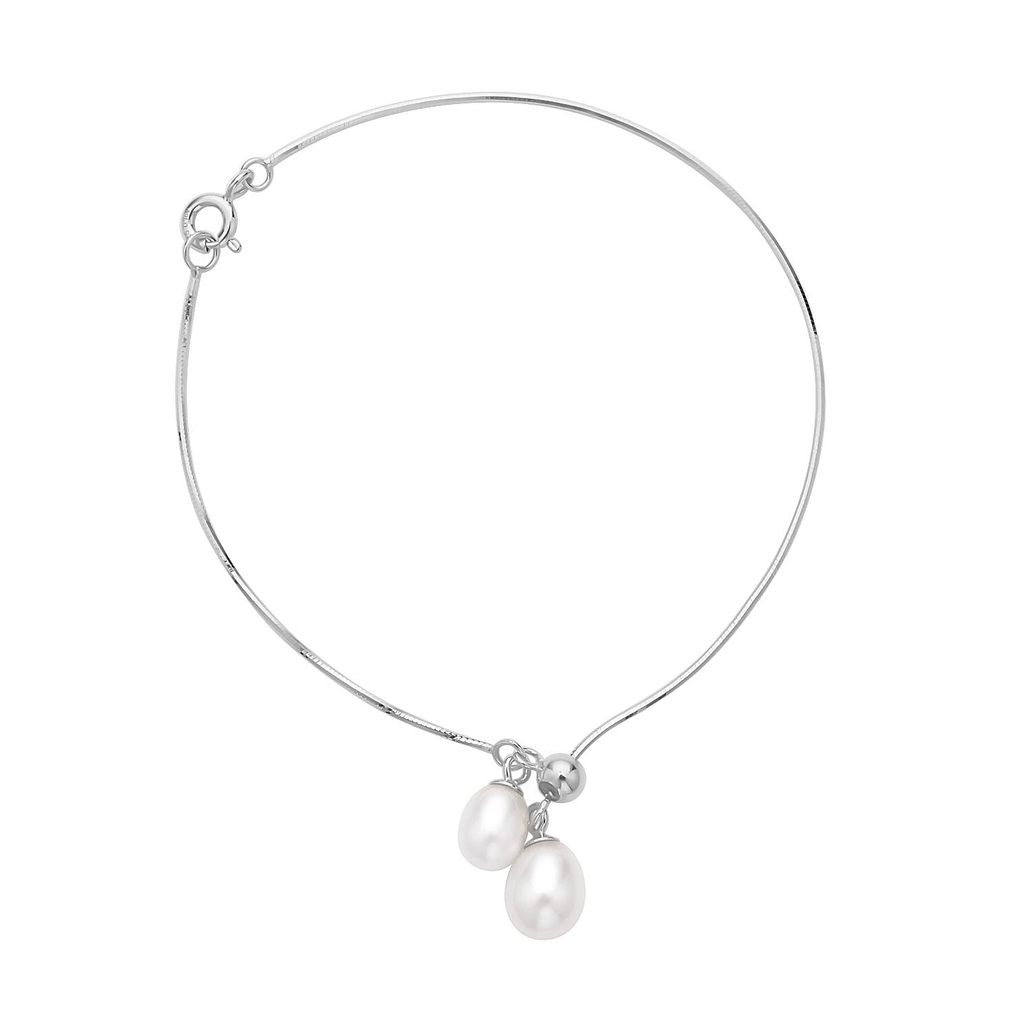 Freshwater Pearl Extender Snake Chain with Spring Lock in Rhodium Over Sterling Silver