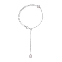 Freshwater Pearl Extender Rolo Chain with Spring Lock in Rhodium Over Sterling Silver