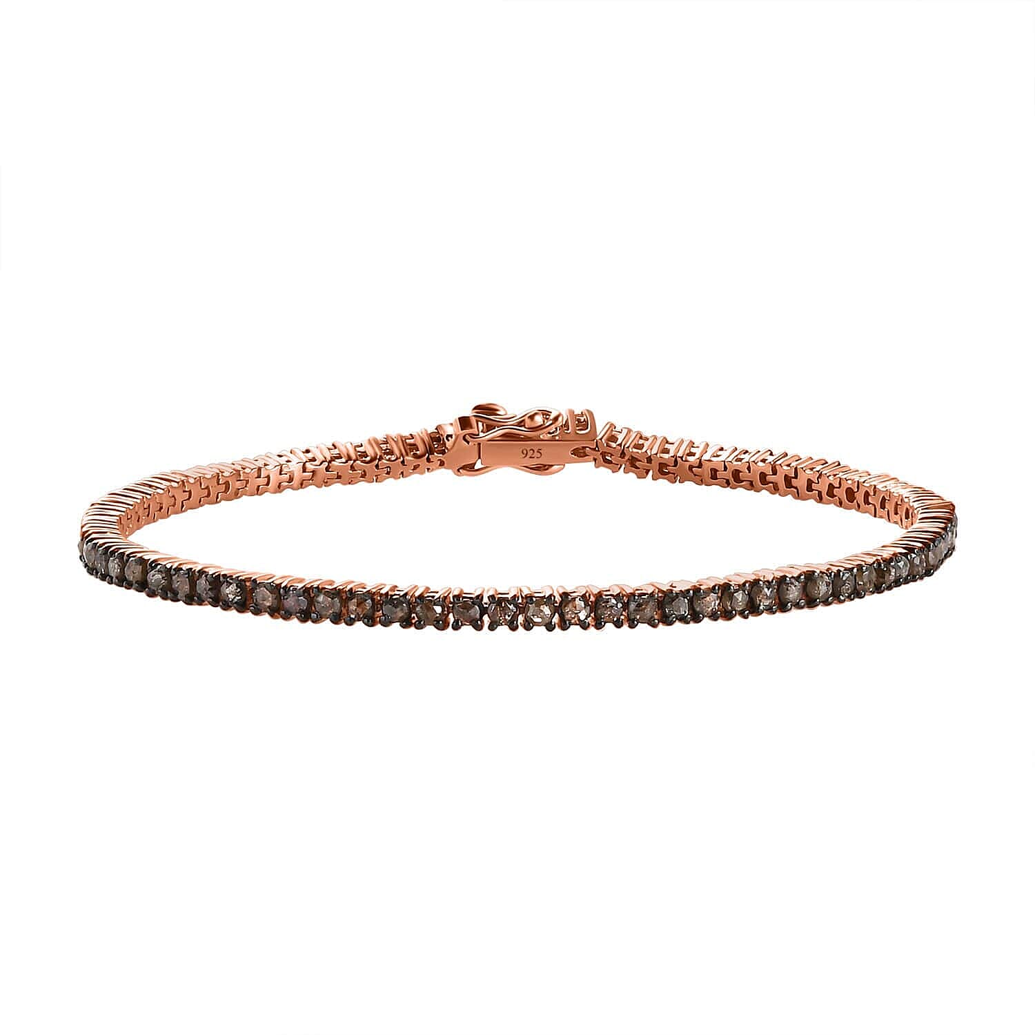 Natural Champagne Diamond Tennis Bracelet in Vermeil Rose Gold Over Sterling Silver (7.50 In) 4.00 ctw