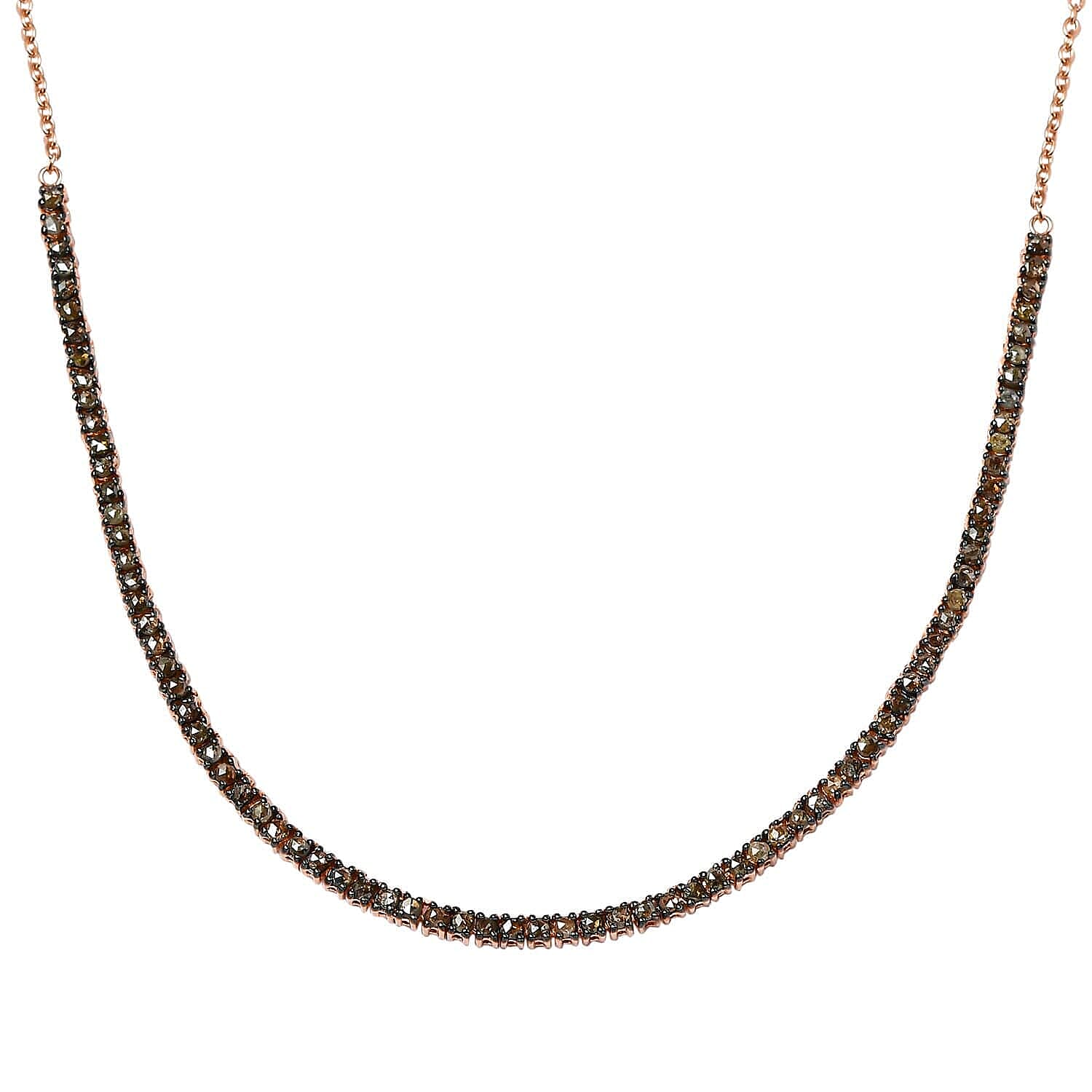 Natural Champagne Diamond Tennis Necklace 20 Inches in Vermeil Rose Gold Over Sterling Silver 4.00 ctw