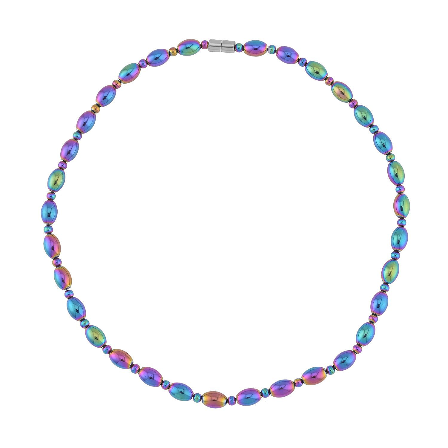 Magic Plated Hematite Beaded Necklace 20 Inches with Magnetic Clasp in Silvertone 326.50 ctw