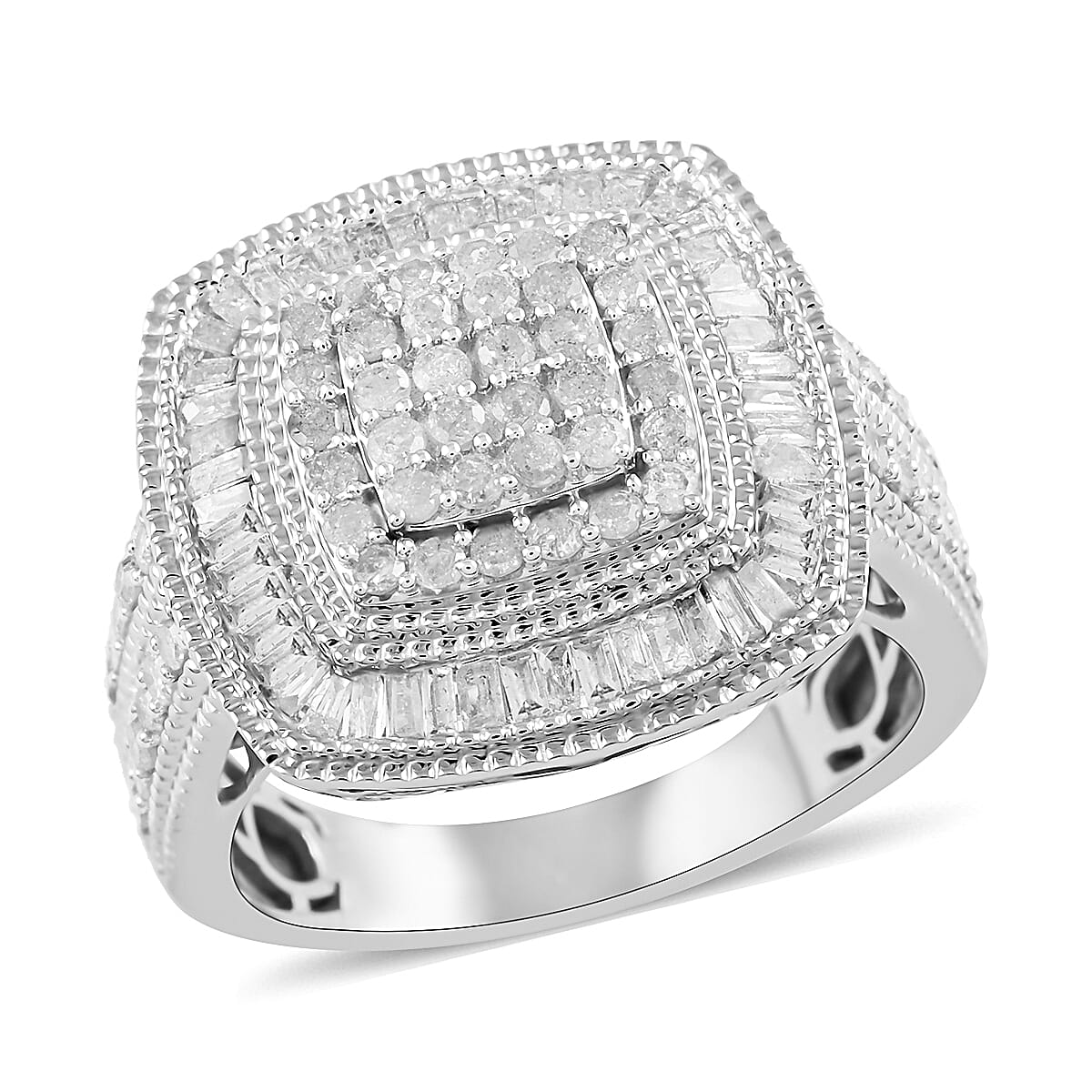 Diamond Ring in Platinum Over Sterling Silver 7.40 Grams 1.50 ctw