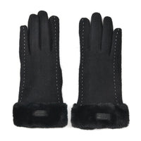 Black Cashmere Warm Gloves with Faux Fur and Equipped Touch Screen Friendly (9.2"x3.54")