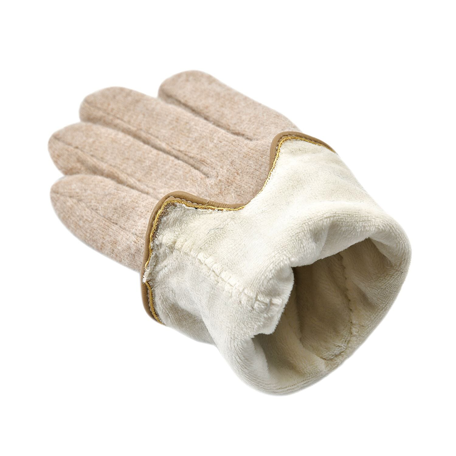 Beige Cashmere Warm Gloves with Bowknot and Equipped Touch Screen Friendly (9.2"x3.54")