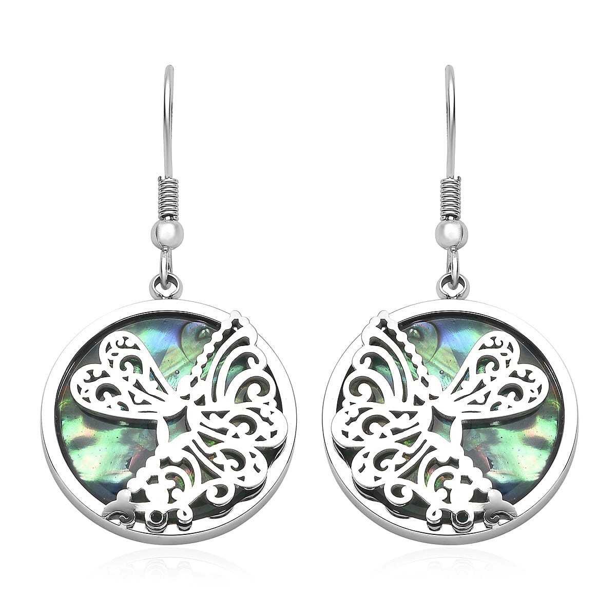 Abalone Shell Dragonflies Earrings in Stainless Steel 1.00 ctw