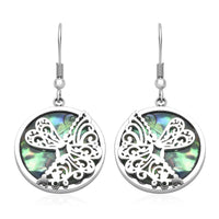 Abalone Shell Dragonflies Earrings in Stainless Steel 1.00 ctw