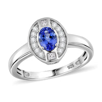 Tanzanite and White Zircon 0.90 ctw Ring in Platinum Over Sterling Silver