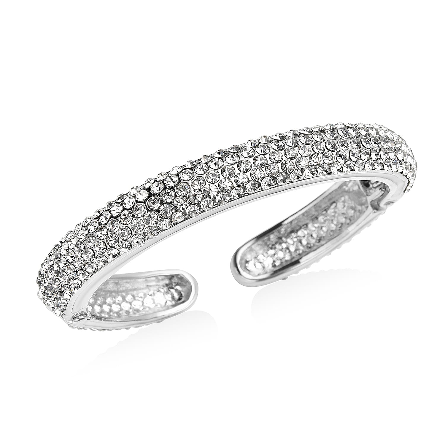 White Austrian Crystal and Enameled Sparkling Cuff Bracelet in Silvertone (6.75 in)