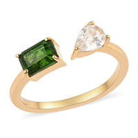 Natural Chrome Diopside and Natural White Zircon Mixed Shape Openable Band Ring in Vermeil Yellow Gold Over Sterling Silver (Size 8.0) 1.20 ctw