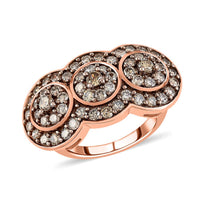 NY Closeout Natural Champagne Diamond Trilogy Circle Ring in 14K Rose Gold Over Sterling Silver 1.50 ctw
