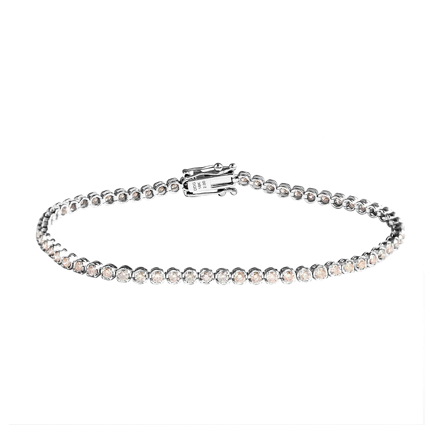 18K White Gold Natural Champagne Diamond Tennis Bracelet (7.25 In) 4.75 Grams 2.00 ctw