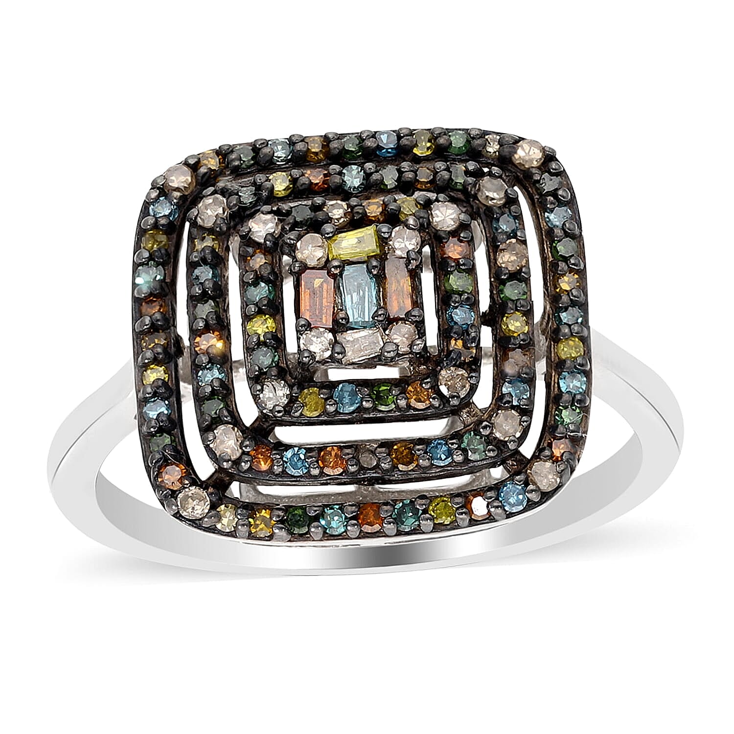 Blue Diamond Ring in Rhodium and Platinum Over Sterling Silver 0.50 ctw (1)